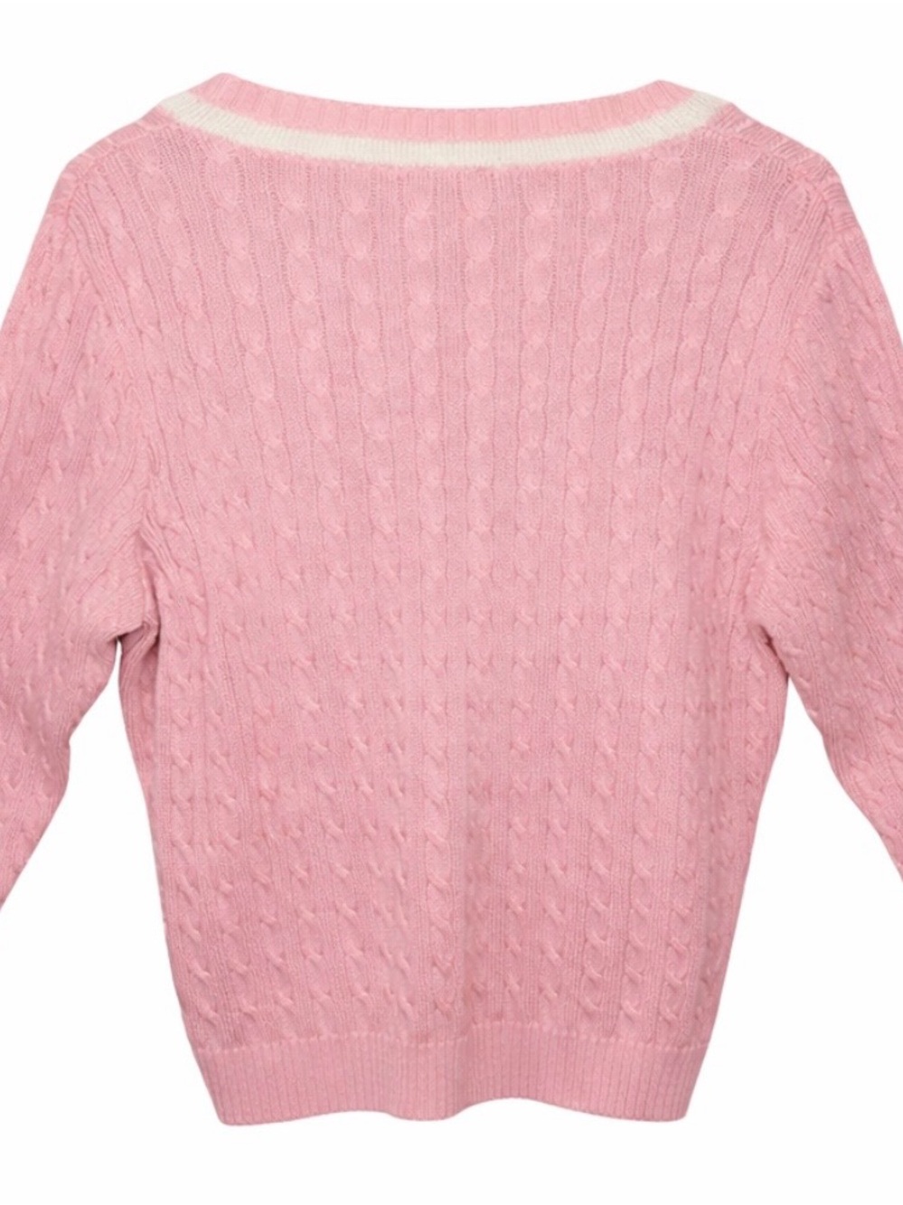 Lauren Active Vintage Pink Cable Knit V-Neck Sweater | Preppy Chic | Soft Cozy - Picture 5 of 5